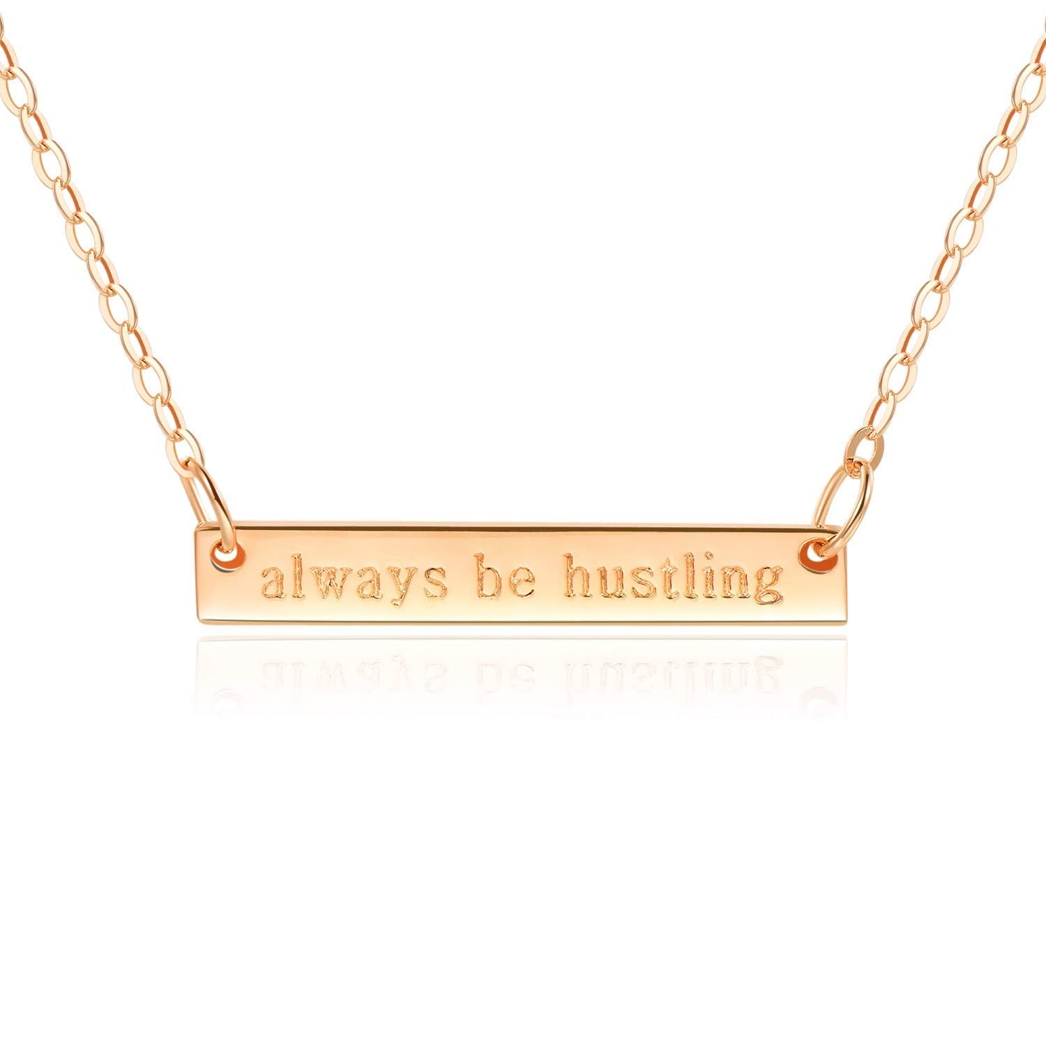 Bar Necklace [ENGRAVED w/ "Always be Hustling"] - 18k Rose Gold