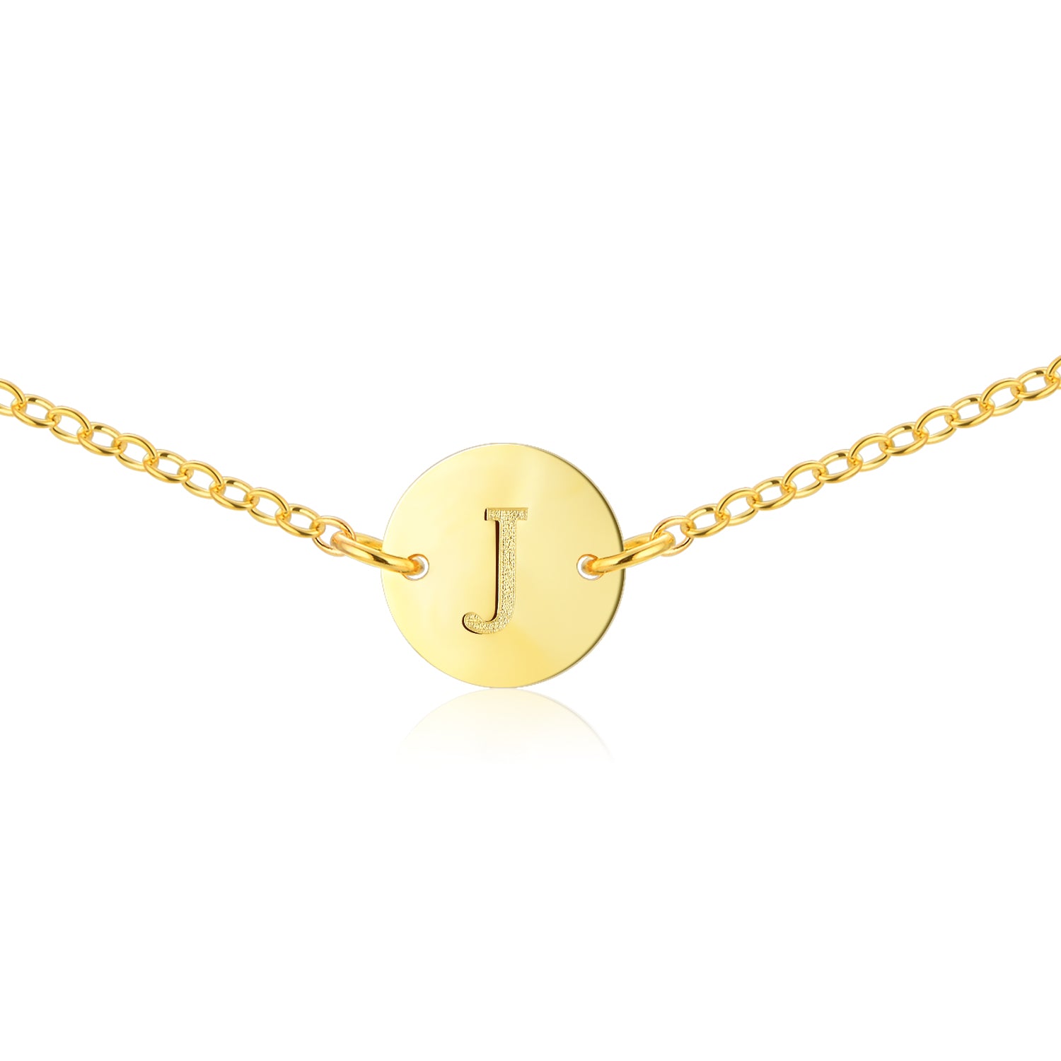 Initial Necklace - Choker - [Letter J] - .925 Sterling Silver [18K Gold Plated] Chain [14 Inch]