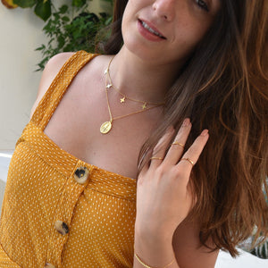 Cross Choker Necklace - Layer Chain - [.925 Sterling Silver - 18K Gold Plated]
